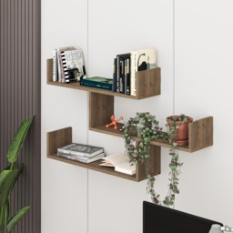 Decortie Tibet 3 Shelf Dark Oak Effect Zigzag Wall Mounted Bookcase - Brown - Wilko - thumbnail 6