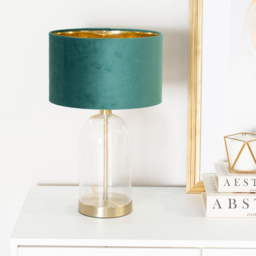 ValueLights Jessy Gold Glass LED Table Lamp with Forest Green and Gold Velvet Lamp Shade - Size: 45 x 25 x 25cm - White - Wilko - thumbnail 3
