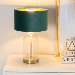 ValueLights Jessy Gold Glass LED Table Lamp with Forest Green and Gold Velvet Lamp Shade - Size: 45 x 25 x 25cm - White - Wilko - thumbnail 4