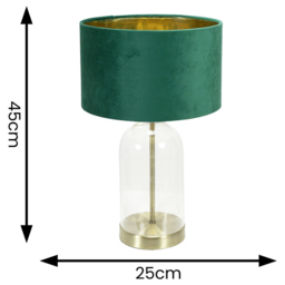 ValueLights Jessy Gold Glass LED Table Lamp with Forest Green and Gold Velvet Lamp Shade - Size: 45 x 25 x 25cm - White - Wilko - thumbnail 5