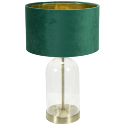 ValueLights Jessy Gold Glass LED Table Lamp with Forest Green and Gold Velvet Lamp Shade - Size: 45 x 25 x 25cm - White - Wilko