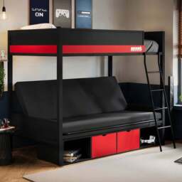 Flair Nova Black and Red Storage Gaming Metal Bunk Bed with Futon - Size: Single - Wilko