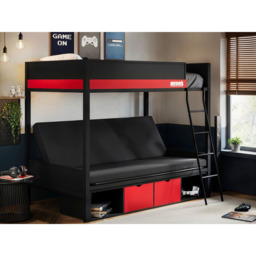 Flair Nova Black and Red Storage Gaming Metal Bunk Bed with Futon - Size: Single - Wilko - thumbnail 7
