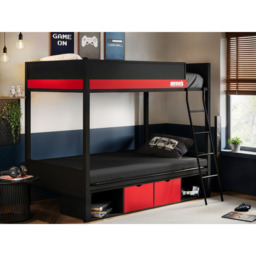 Flair Nova Black and Red Storage Gaming Metal Bunk Bed with Futon - Size: Single - Wilko - thumbnail 6