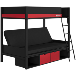 Flair Nova Black and Red Storage Gaming Metal Bunk Bed with Futon - Size: Single - Wilko - thumbnail 3