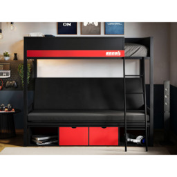 Flair Nova Black and Red Storage Gaming Metal Bunk Bed with Futon - Size: Single - Wilko - thumbnail 5