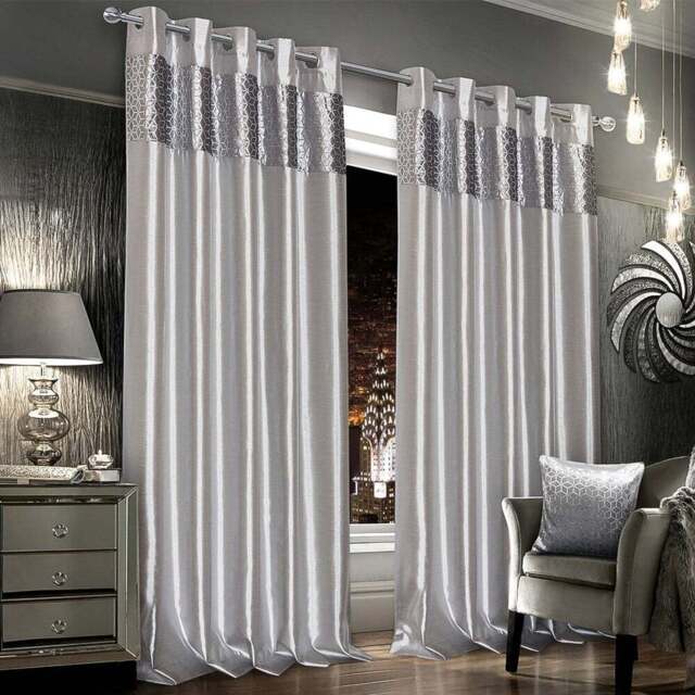 Intimates Vera Silver Eyelet Curtains 168 x 229cm - Size: W 168 x D 229cm - Wilko - image 1