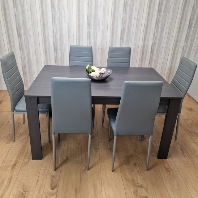 Kosy Koala 6 Seater Faux Leather Arrow Design Dining Set Grey - Portland - Wilko - image 1
