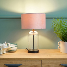 ValueLights Jessy Black and Blush Pink Velvet Shade Glass LED Table Lamp - Size: 45 x 25 x 25cm - Wilko - thumbnail 5