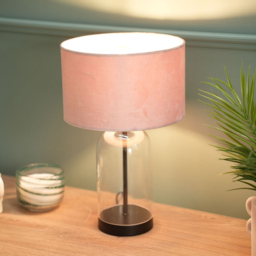 ValueLights Jessy Black and Blush Pink Velvet Shade Glass LED Table Lamp - Size: 45 x 25 x 25cm - Wilko - thumbnail 4