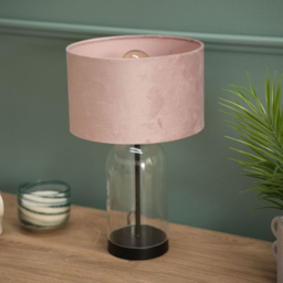 ValueLights Jessy Black and Blush Pink Velvet Shade Glass LED Table Lamp - Size: 45 x 25 x 25cm - Wilko - thumbnail 6