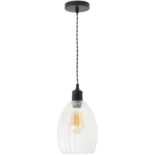 ValueLights Cheltenham Ribbed Shade Matte Black Ceiling Pendant Light with Bulb - Size: 132.5 x 17 x 17cm - Wilko - image 1