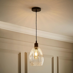 ValueLights Cheltenham Ribbed Shade Matte Black Ceiling Pendant Light with Bulb - Size: 132.5 x 17 x 17cm - Wilko - thumbnail 7