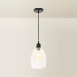 ValueLights Cheltenham Ribbed Shade Matte Black Ceiling Pendant Light with Bulb - Size: 132.5 x 17 x 17cm - Wilko - thumbnail 6
