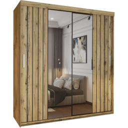 Sliding Wardrobes 4U 2 Sliding Door Oak Modern Silver Trim Mirrored Wardrobe 200cm - Size: 2 Door - Brown - Wilko - thumbnail 3