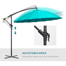 Outsunny Turquoise Crank Handle Cantilever Shanghai Parasol with Cross Base 3m - Green - Wilko - thumbnail 6