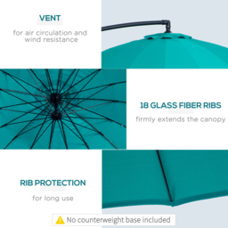 Outsunny Turquoise Crank Handle Cantilever Shanghai Parasol with Cross Base 3m - Green - Wilko - thumbnail 7