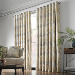 Alan Symonds Dupion Ochre Fern Jacquard Ring Top Eyelet Curtains 229 x 183cm - Size: W 229 x D 183cm - Wilko - thumbnail 3
