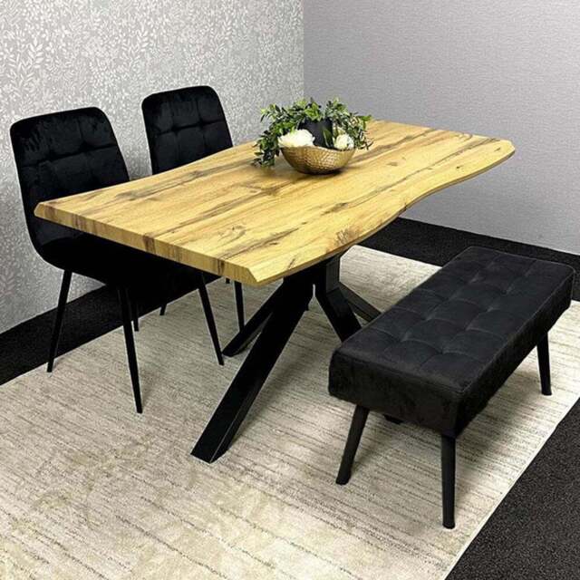 Portland 3 Seater Velvet Wooden Dining Set with Bench Brown and Black - Multi - Wilko - image 1