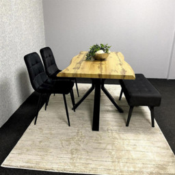 Portland 3 Seater Velvet Wooden Dining Set with Bench Brown and Black - Multi - Wilko - thumbnail 3