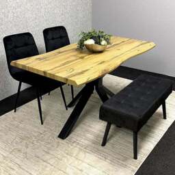 Portland 3 Seater Velvet Wooden Dining Set with Bench Brown and Black - Multi - Wilko