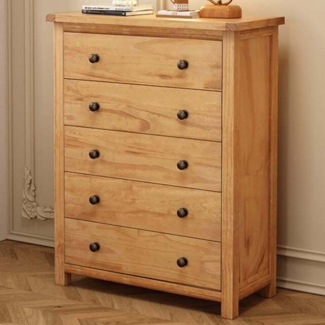 Cabinet Bits Lugo 5 Drawer Brown Brass Knob Chest of Drawers - Wilko - image 1