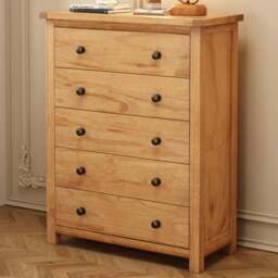 Cabinet Bits Lugo 5 Drawer Brown Brass Knob Chest of Drawers - Wilko