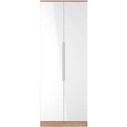Crowndale Milan 2 Door White Gloss and Bardolino Oak Tall Wardrobe Ready Assembled - White Gloss & Bardolino Oak - Wilko - thumbnail 3