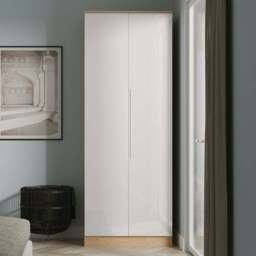 Crowndale Milan 2 Door White Gloss and Bardolino Oak Tall Wardrobe Ready Assembled - White Gloss & Bardolino Oak - Wilko - thumbnail 1