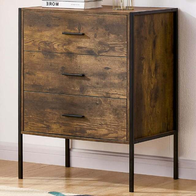VIDA DESIGNS Brooklyn 3 Drawer Dark Wood Rustic Metal Frame Chest of Drawers - Brown - Wilko - image 1