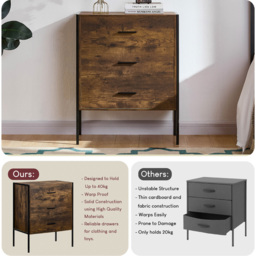 VIDA DESIGNS Brooklyn 3 Drawer Dark Wood Rustic Metal Frame Chest of Drawers - Brown - Wilko - thumbnail 6