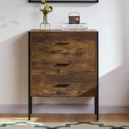 VIDA DESIGNS Brooklyn 3 Drawer Dark Wood Rustic Metal Frame Chest of Drawers - Brown - Wilko - thumbnail 4