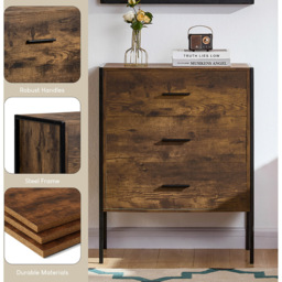 VIDA DESIGNS Brooklyn 3 Drawer Dark Wood Rustic Metal Frame Chest of Drawers - Brown - Wilko - thumbnail 7