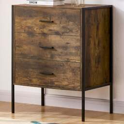 VIDA DESIGNS Brooklyn 3 Drawer Dark Wood Rustic Metal Frame Chest of Drawers - Brown - Wilko