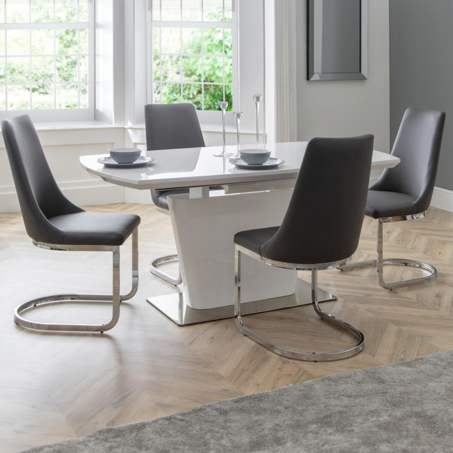 Julian Bowen Como 4 Seater High Gloss Table Set White and Grey - Wilko - image 1