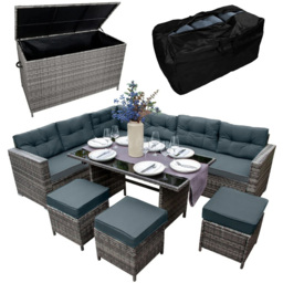 MonsterShop 9 Seater Grey Rattan Corner Lounge Set with Cushion Storage Box - Wilko - thumbnail 3