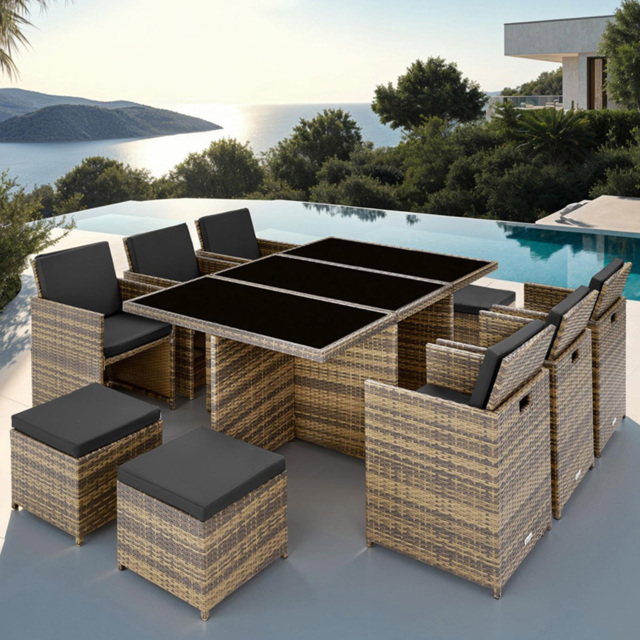 tectake New York 10 Seater Garden Dining Table Set Nature - Brown - Wilko - image 1
