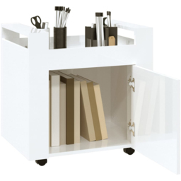 vidaXL Single Door Single Shelf High Gloss White Wooden Desk Trolley - Size: 60 x 60 x 45cm - Wilko - thumbnail 6