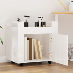 vidaXL Single Door Single Shelf High Gloss White Wooden Desk Trolley - Size: 60 x 60 x 45cm - Wilko