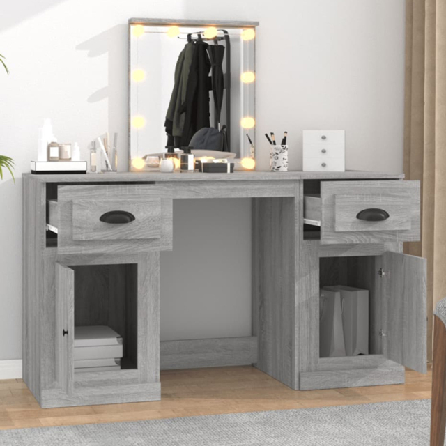 vidaXL 2 Door 2 Drawer Grey Sonoma Dressing Table with LED Mirror - Size: 132.5 x 130 x 50cm - Wilko - image 1