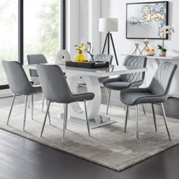 Furniturebox Lucia Cesano 6 Seater Dining Set Grey Gloss Grey and Chrome - Wilko - thumbnail 1