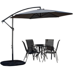 Samuel Alexander 4 Person Round Glass Top Garden Dining Set with Grey Banana Parasol - Size: 4 Seater - Black - Wilko - thumbnail 3