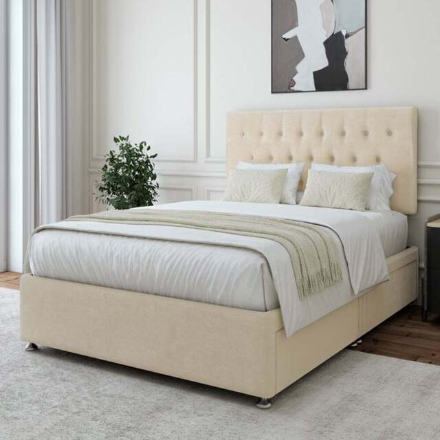 Bedmaster Double Cream Naples Linen 4 Drawer Divan Base with Lona Headboard - Wilko - image 1