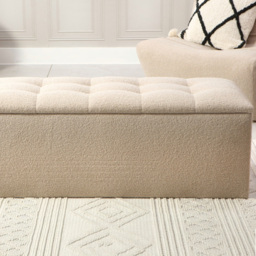 Desser Furniture Medium Rectangular Latte Boucle Fabric Storage Ottoman - Size: 44.0 cm x 140.0 cm x 50.0 cmcm - Cream - Wilko