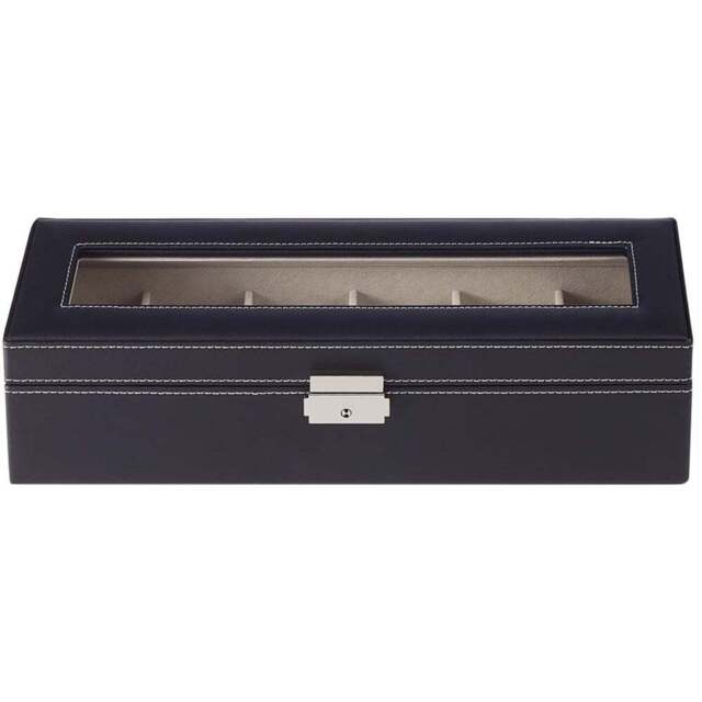 H&O Direct 6 Slot Black Faux Leather Watch Display Case - Size: 9 x 35 x 10.5cm - Wilko - image 1