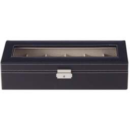 H&O Direct 6 Slot Black Faux Leather Watch Display Case - Size: 9 x 35 x 10.5cm - Wilko