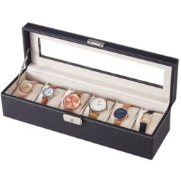 H&O Direct 6 Slot Black Faux Leather Watch Display Case - Size: 9 x 35 x 10.5cm - Wilko - thumbnail 4