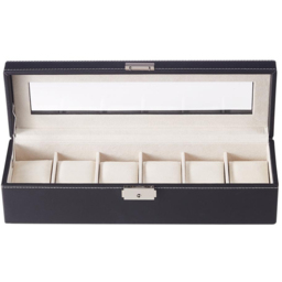 H&O Direct 6 Slot Black Faux Leather Watch Display Case - Size: 9 x 35 x 10.5cm - Wilko - thumbnail 3