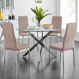 Furniturebox Arona Valera Glass 4 Seater Round Dining Set Chrome and Cappuccino - Brown - Wilko - thumbnail 1