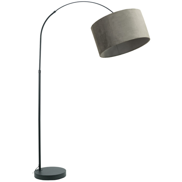 ValueLights Louis Grey Velvet Drum Shade Black Curved LED Floor Lamp - Size: 180 x 45 x 105cm - Wilko - image 1